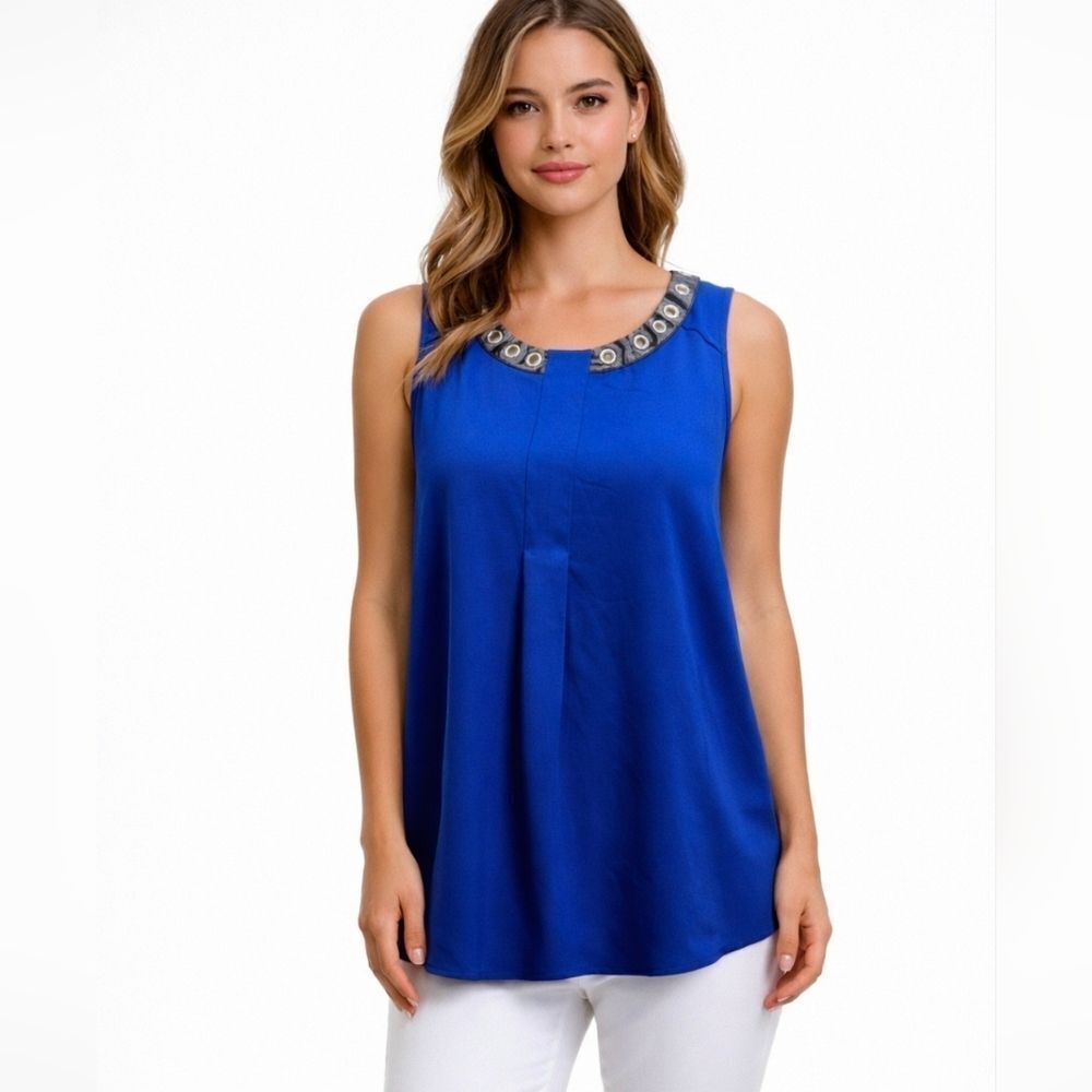 Alfani Royal Blue Grommet Trimmed Sleeveless Blouse Size 8